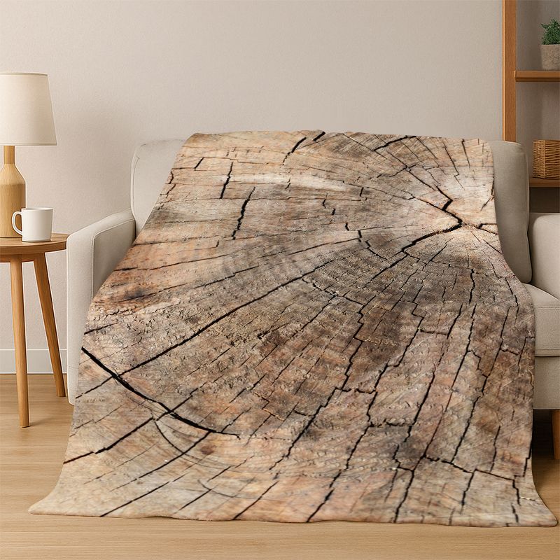 Retro Wood Grain Growth Ring Flannel Blanket Soft Warm Throw Blanket for Bedroom Living Room Bed Travel Camping Picnic Gift Kid