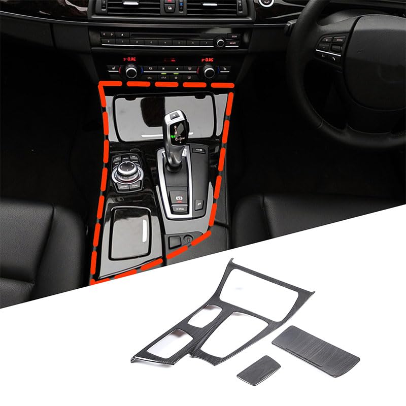 

METYOUCAR Set Wood for BMW 5 Series F07 Shift Center Console Shift Easy Decorative Interior Custom Drive Only 3-Piece (Black Grain) F10, F11,