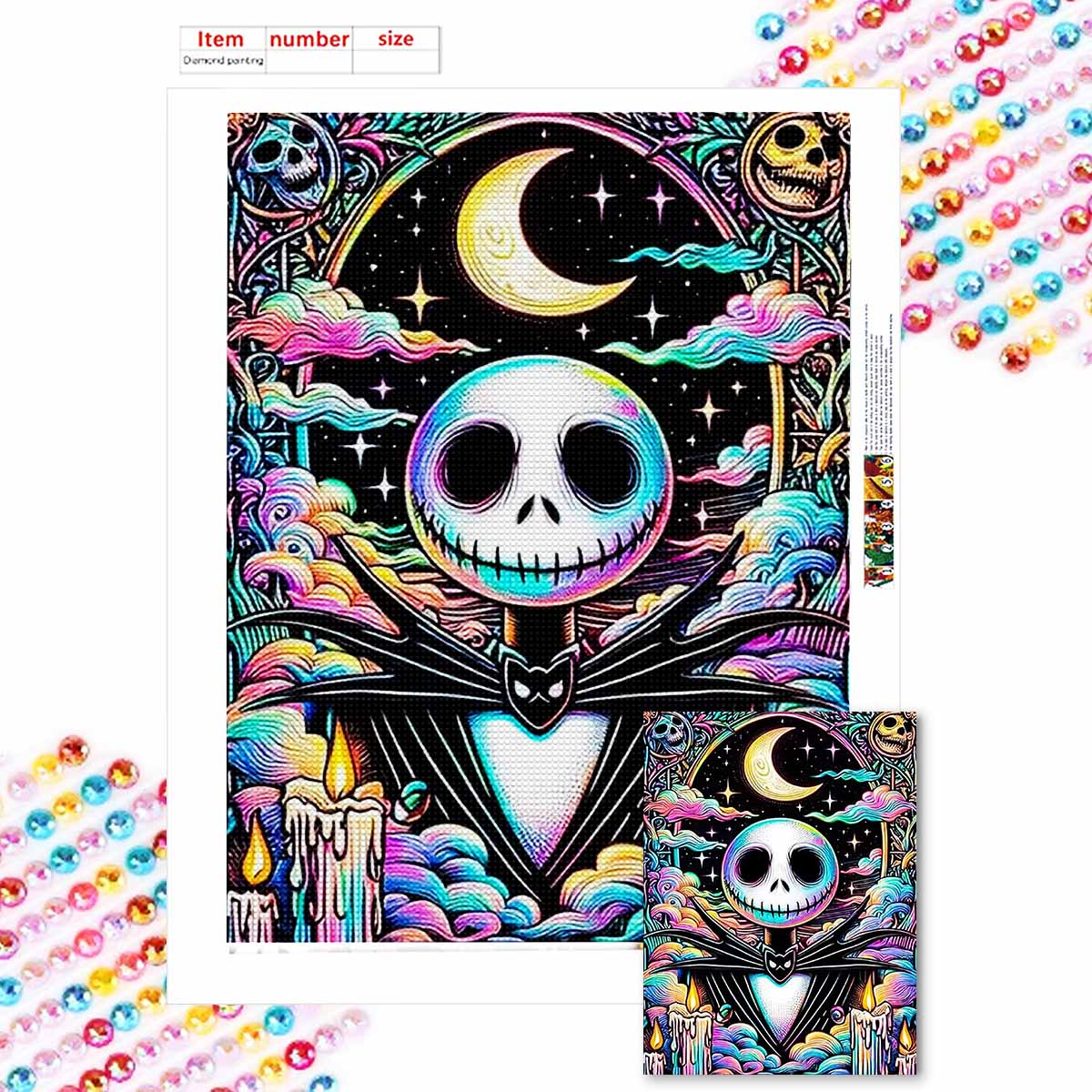 

Полная круглая алмазная живопись Череп и Луна Искусство Стразы Картина Мозаика DIY 5D Вышивка крестом Домашнее украшение Round 20x30cm