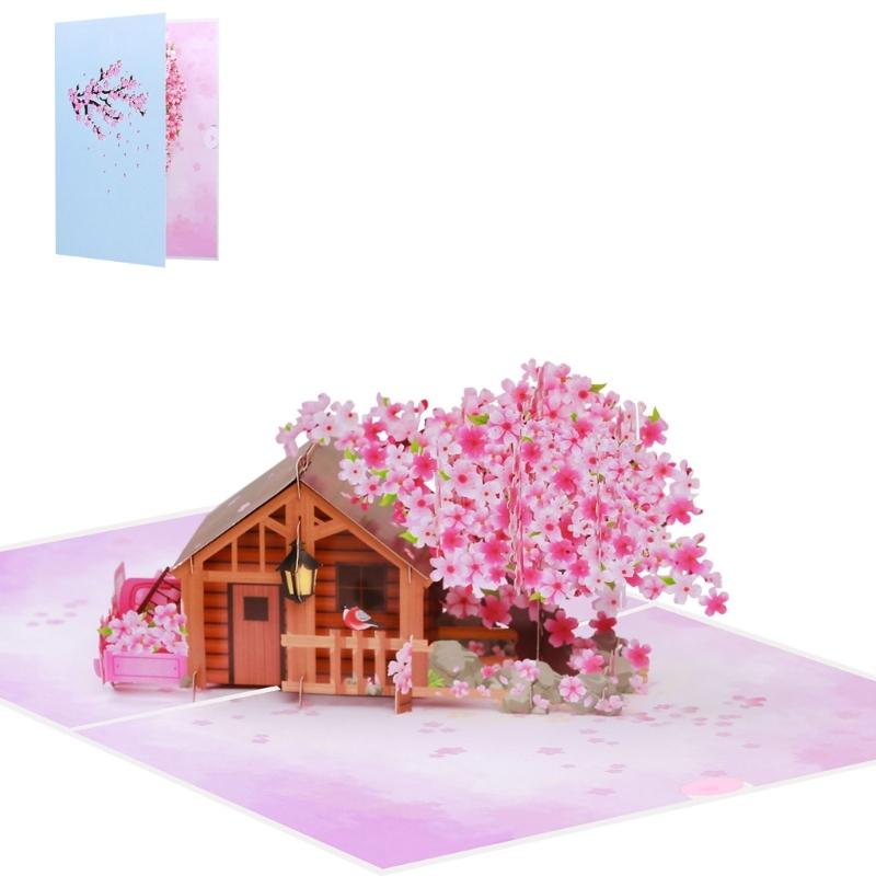 Birthday Greeting Card Paper Sculpture Flower Tree Cottage Happy Birthday Card For Anniversary Valentine's Day Gift