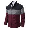 Autumn and Winter New Young and Middle-aged Jackets, Fleece Stand-up Collar Color Matching Business Casual Cardigan Sweater