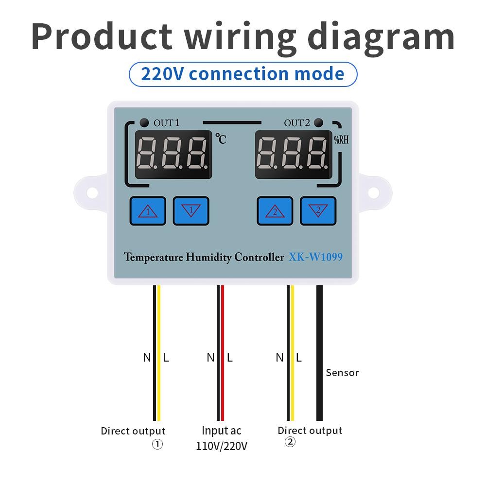 W1099 Digital Temperature Humidity Controller AC 110-220V Egg Incubator Regulator Thermostat Dual Display Humidity Controller