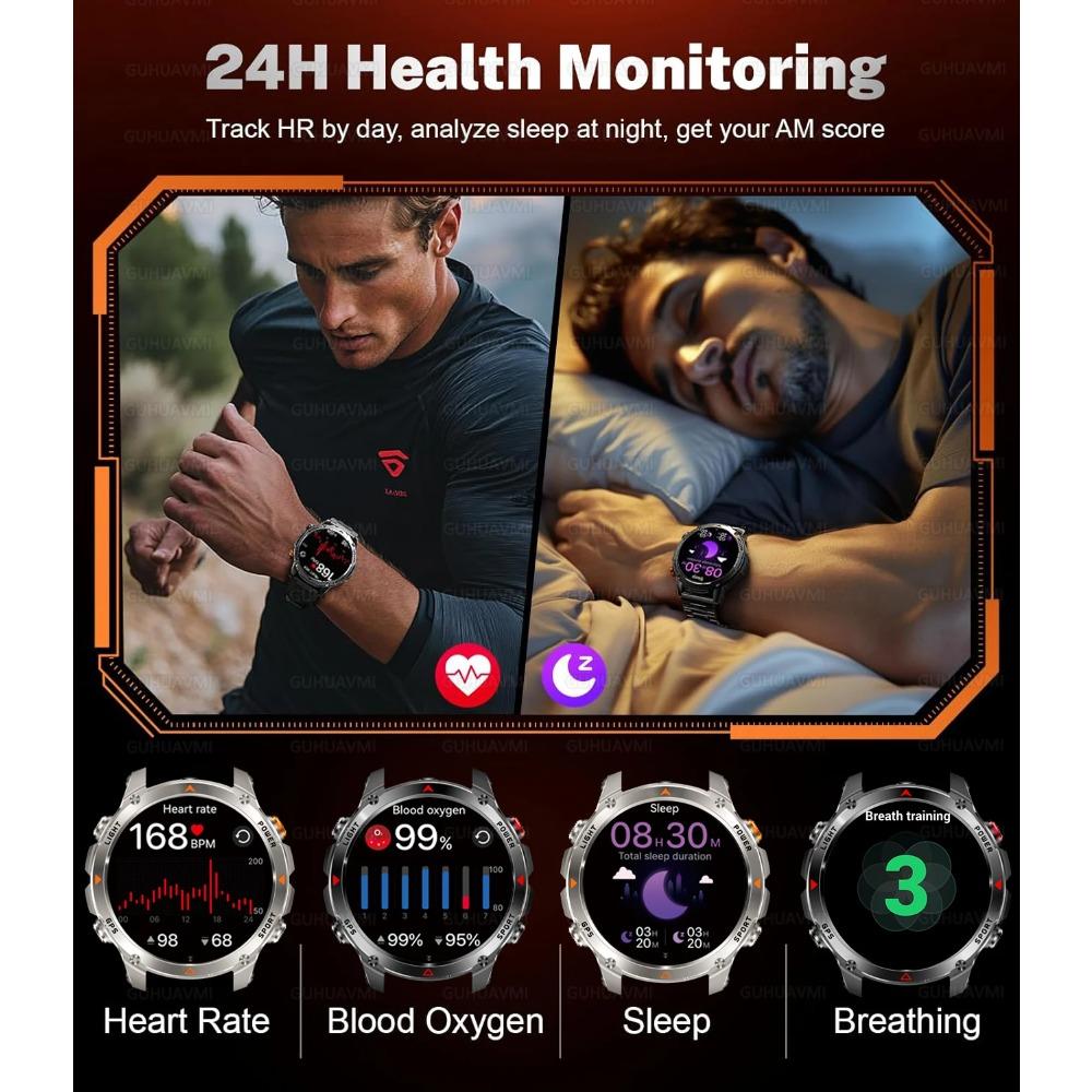 New Military Outdoor GPS Positioning SmartWatch Men Run RIDE Fitness GPS Tracer 10ATM/IP69 Compass HD call Sports Watch bracelet