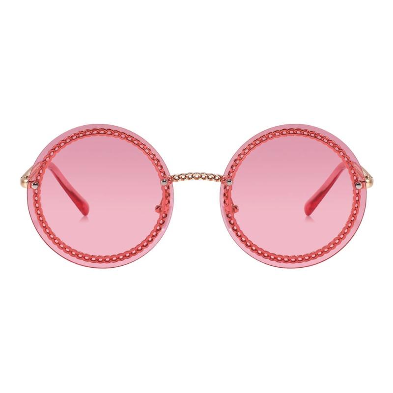 Luxury Metal Chain Round Sunglasses Rimless Brand Shades For Women Circle Sun Glasses Gradient   Zonnebril Dames