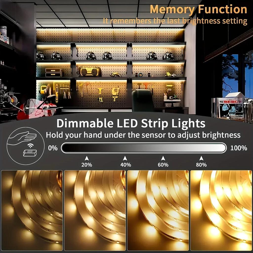 5V USB Flexible LED Strip Light with Hand Sweep Sensor Touch Switch Dimmable Tape Lamp for TV Backlight Mirror Cabinet Lighting