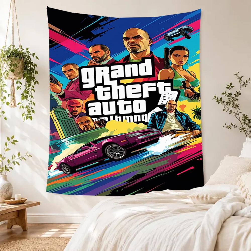 Grand Theft Auto Handwoven Tapestry Handmade Look Suitable for Reading Corner Balcony Living Room Year-Round Hand Painted Style Gift for New Home