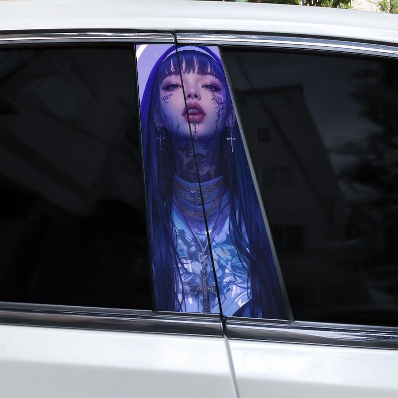 2pcs Nun Sisters Car Decal Car B-Pillar Sticker Smoking Nun Styling Car Decal Diy Car Door Post Vinyl Decal Cool Nun Decal