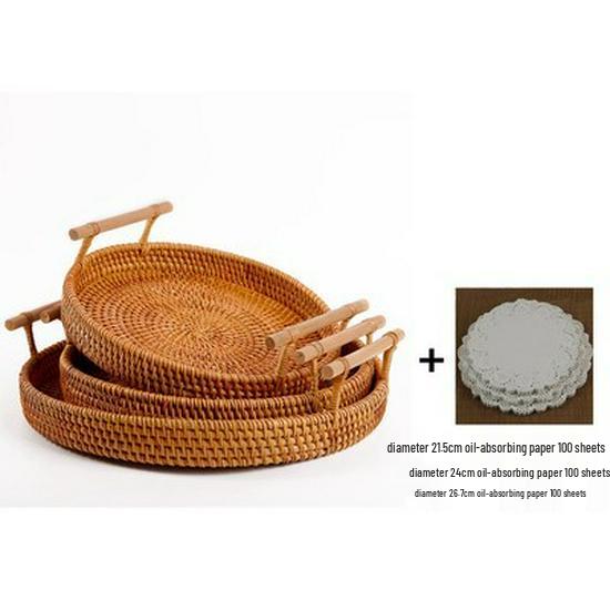 Panier à pain et à fruits en rotin tissé à la main - Plateau en bambou pour rangement et décoration de la maison