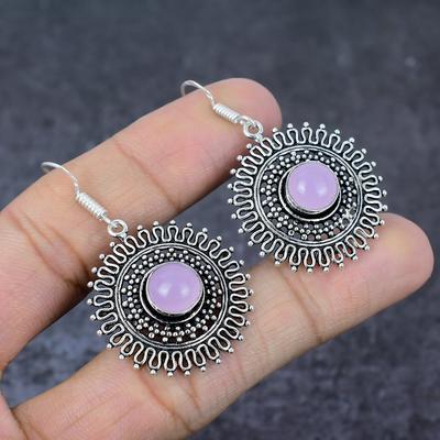 Natural Rose Quartz Gemstone Handmade 925 Sterling Silver Gift Earring 2" N1e29