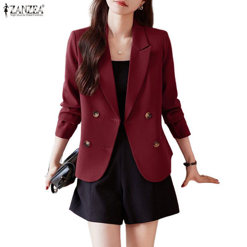 ZANZEA Women Lapel Long Sleeve Casual Thin Cardigan Blazer