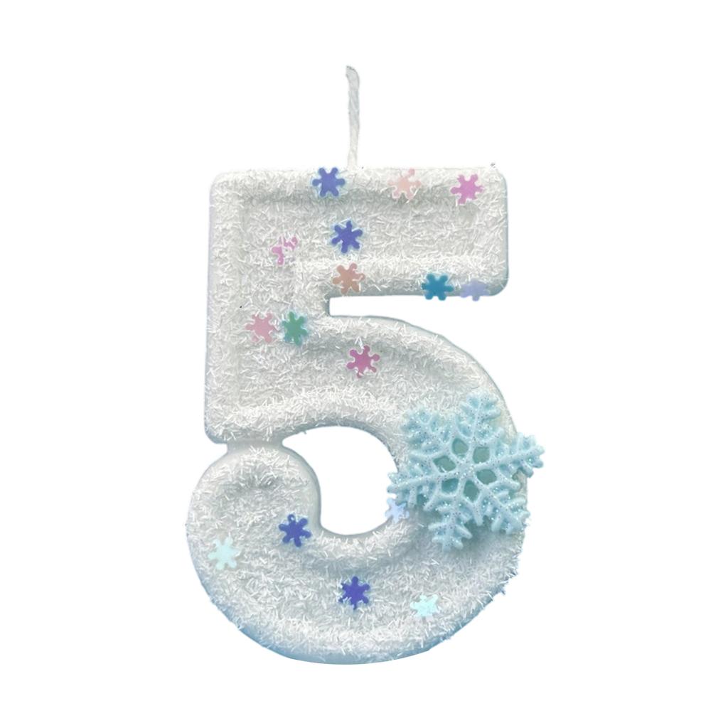 Winter Snowflake Themed Birthday Number Candle with Glittering Sequins For Parties Cakes And Special Occasion Decoration