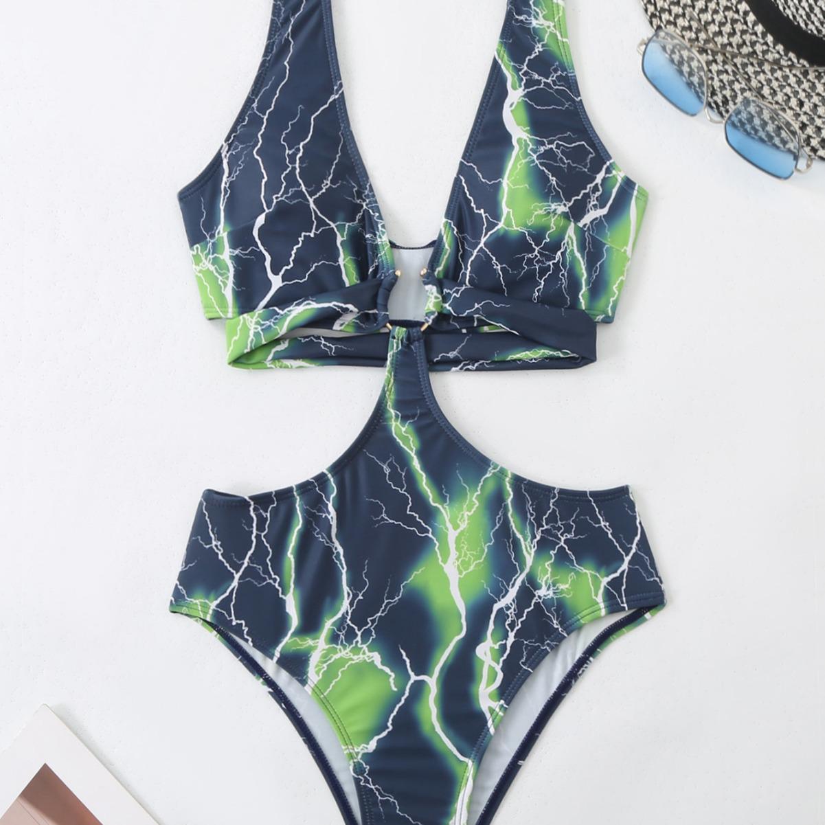 

European & American Fashion Sexy Lightening One-Piece Swimsuit Bikini Set Medium