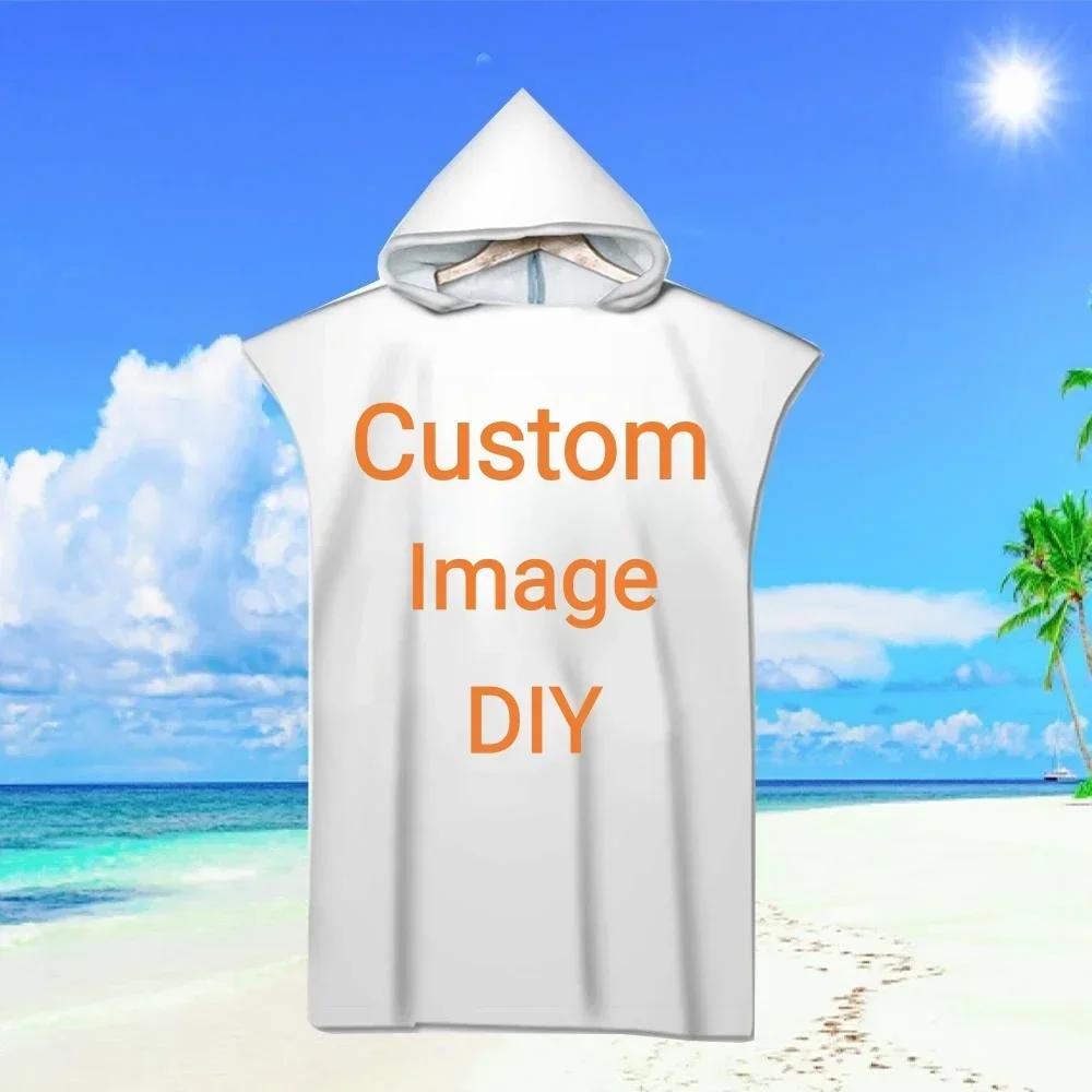 Textilien Customized Photo Logo Cape Hooded Bath Towel Robe Poncho Swimming Beach Towel Surf Man Lady Fast Quick Dry Bathrobe Beachwear