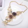 Women Retro Necklace Alloy Hollow Flower Diamond Necklace Stud Earrings Sets