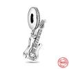 Bracelet Perles Charms Note de Musique Guitare Piano Cœur en Argent Sterling 925 Bijoux DIY pour Femmes