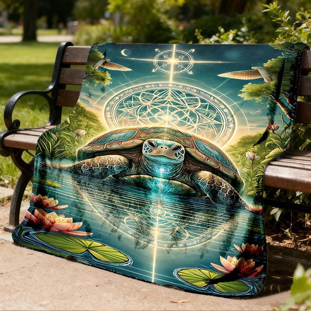 1pc Turtle Pond Mandala Throw Blanket Polyester Fiber, Lightweight Flannel, Soft & Warm, All Season Use for Outdoor, Camping Digital Print