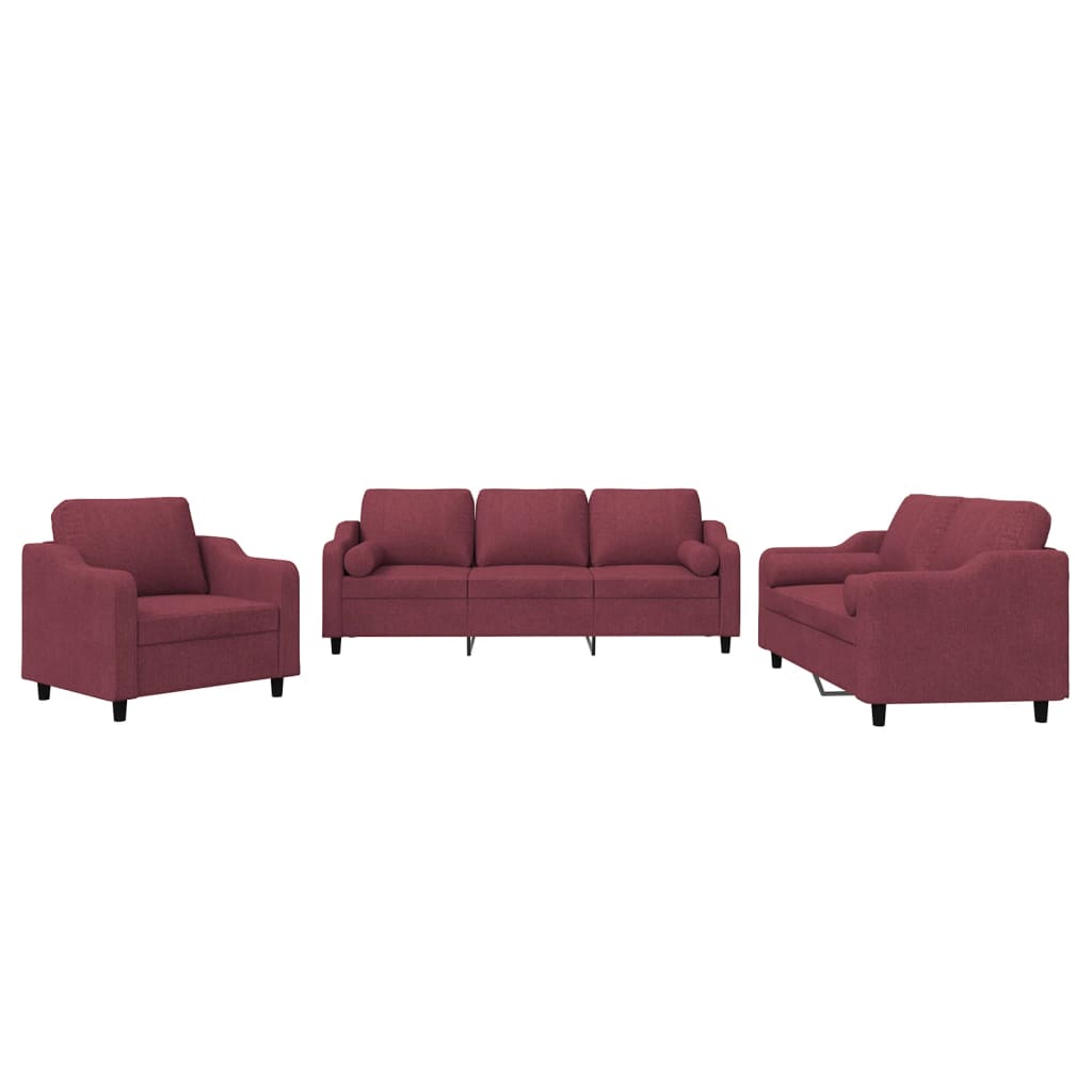 Vidaxl 3-Seater Lounge Set With Cushions, Wine Red, Fabric