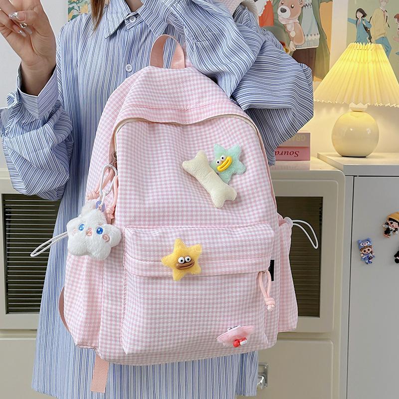 

New Summer Fresh Checked Primary School Student Schoolbag Cute Backpack for Junior High School Students single bag