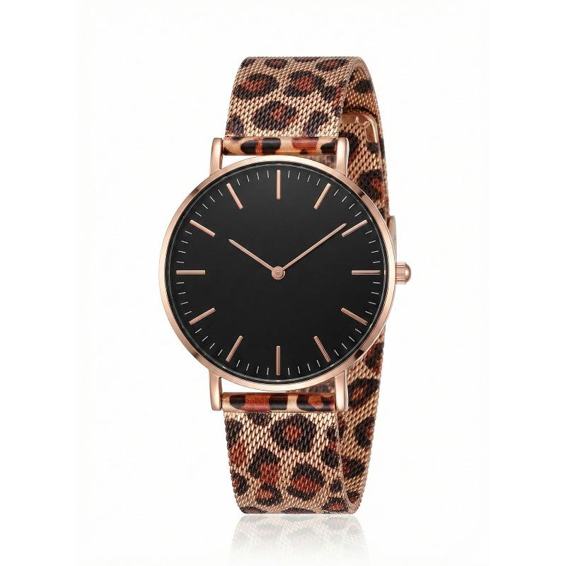 Montres de Luxe Or Rose pour Femme Simple Décontracté Dames Horloge à Quartz Maille d'Acier Bracelet Léopard Montre-Bracelet Femme Montre Femme