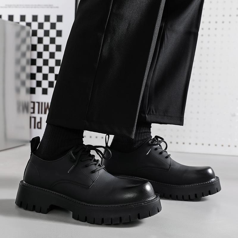Leather Shoes Men's British Style Platform Casual Derby Shoes Dress Business Premium Wedding Black 4135-W