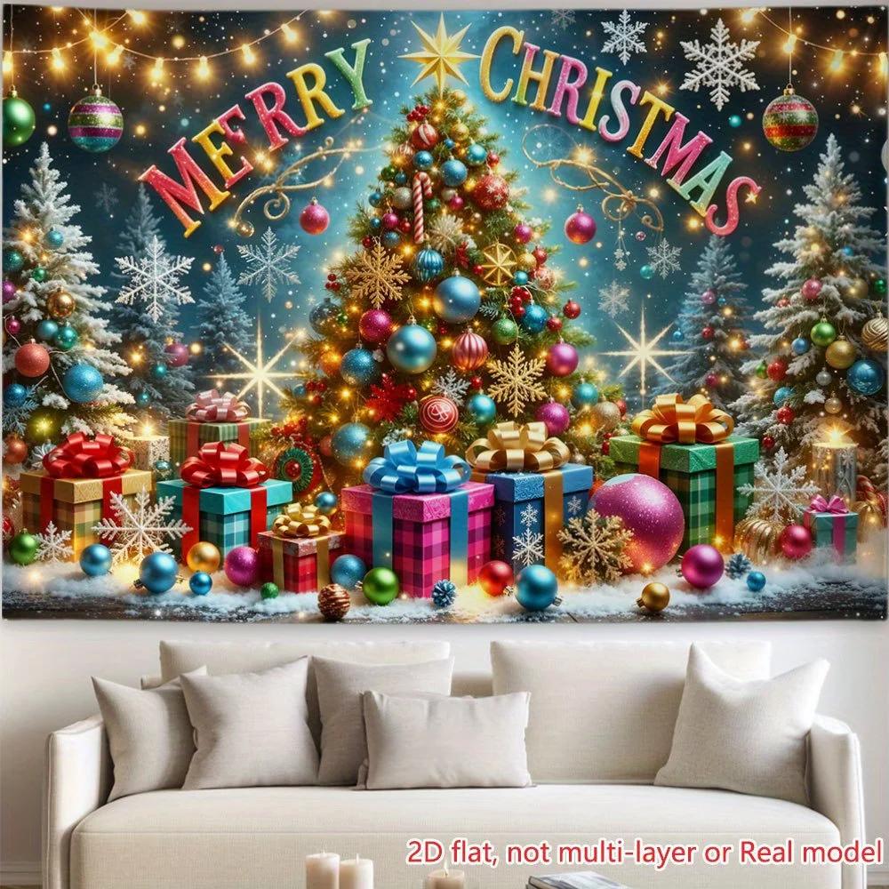 1 piece of 2D flat printing party banner with a Christmas happy background. High-definition printed background fabric.ZL