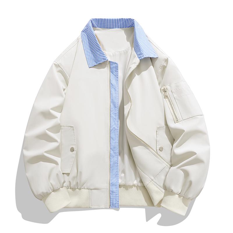 Mens Cropped Jacket Contrast Collar Utility Coat Cargo Jacket Barn Jacket Outwear with Pockets
