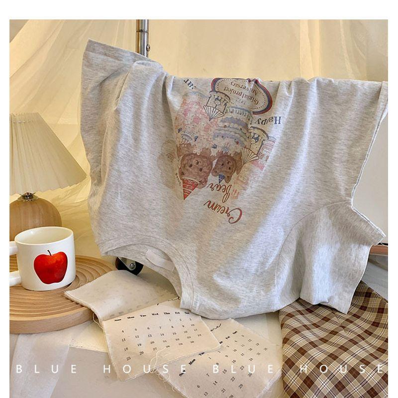 

150kg Plus Size Pure Cotton Birthday Bear Short-Sleeve T-Shirt for Women, Trendy Summer Style for Plus-Size Women, Unique and Cute Top Flower Gray L [Recommendation 47.5-60kg]
