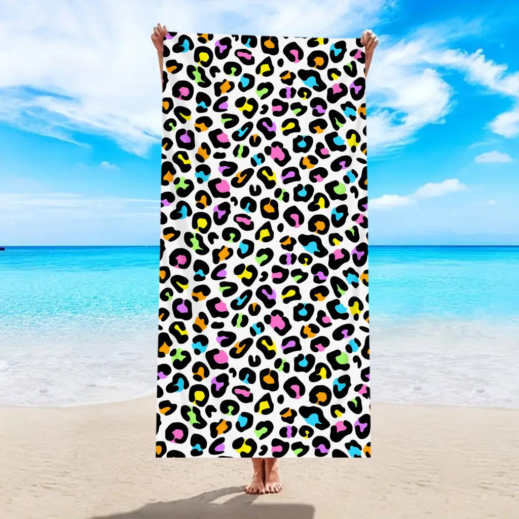1pc Gradient Color Fashionable Leopard Print Large Beach Towel, Outdoor Sports Swimming Multifunctional Beach Towel