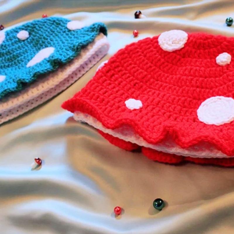 Funny Knitted Beanie Hat Halloween Mushroom Slouchy Hat Mushroom Costume
