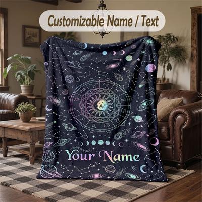 Weltraum Kosmisches Thema Decke Benutzerdefinierter Name Text Personalisierte Decke Weich Gemütlich Decke für Zuhause Sofa Bett