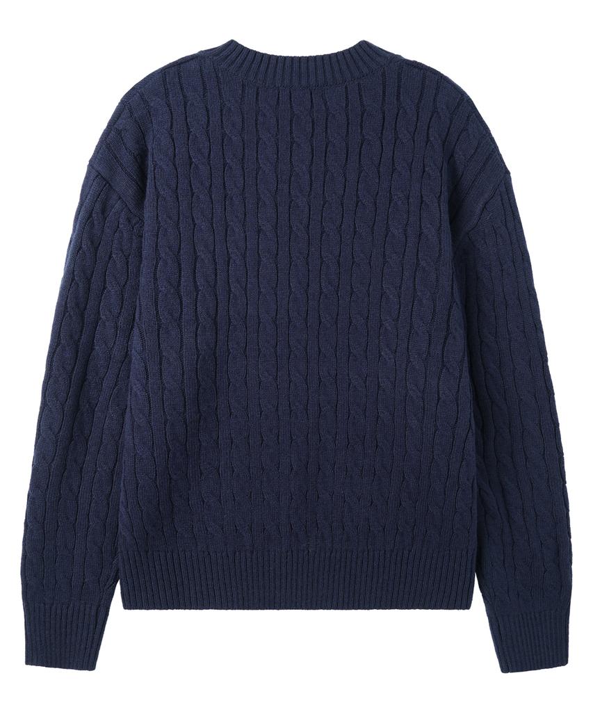 BAKKEN Point Logo Pendant V-Neck Cable Knit Bk8941_Navy