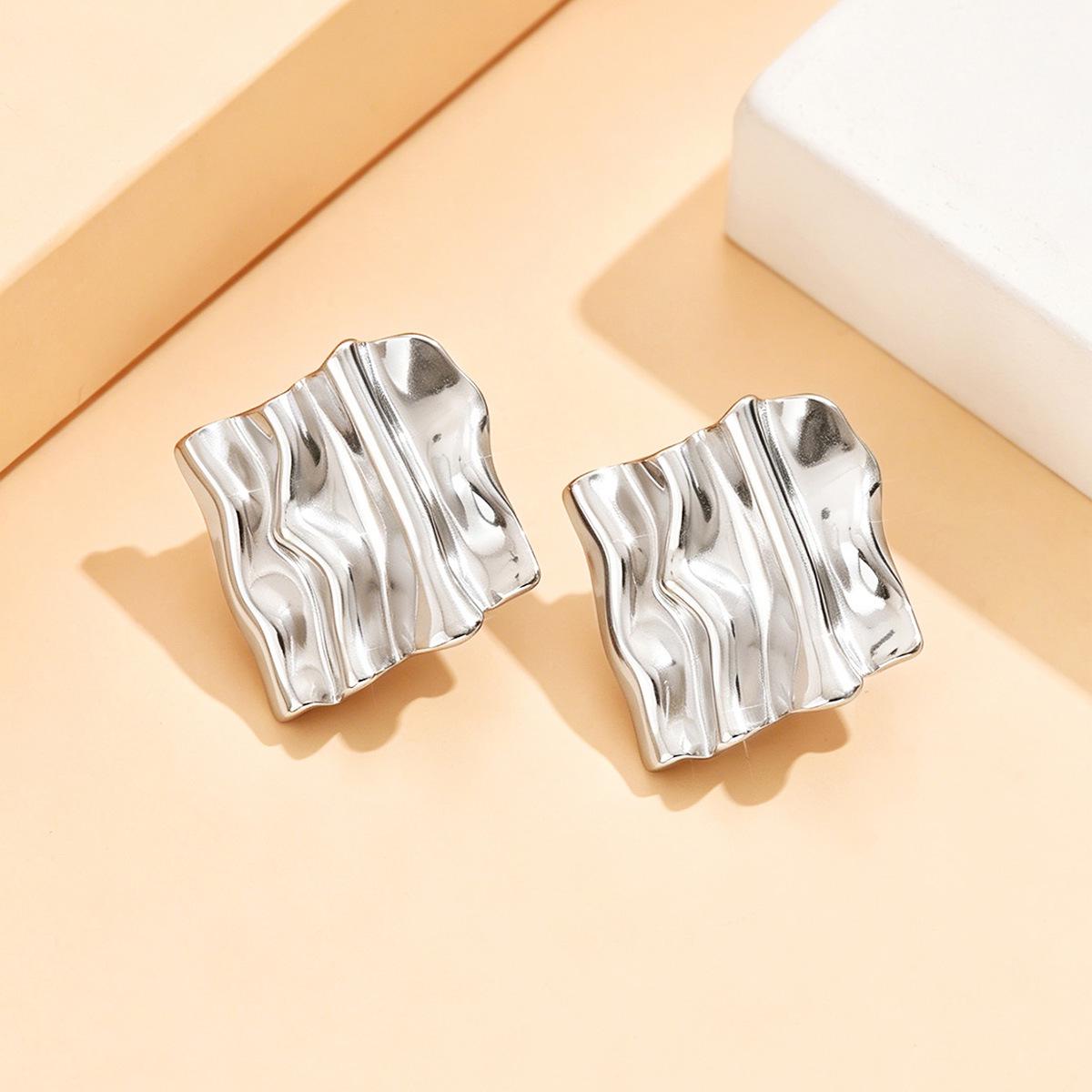 Vintage-Inspired Geometric Pleated Stainless Steel Earrings for Women