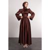 Spanish Satin Hijab Evening Dress With Wrapped Sleeve Waist