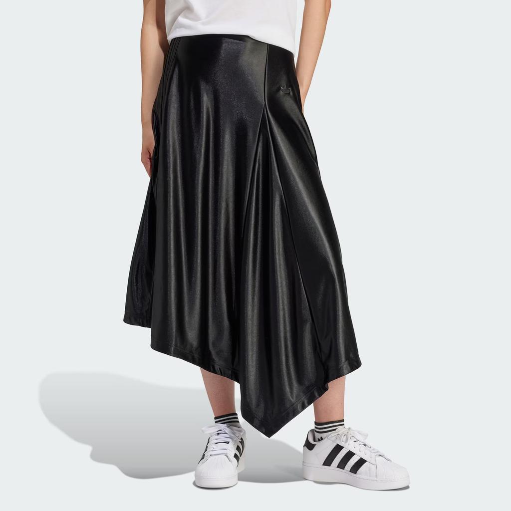 Adidas Originals High-Waisted Satin Asymmetrical Casual Long Skirt Women Bottoms Black IT9415