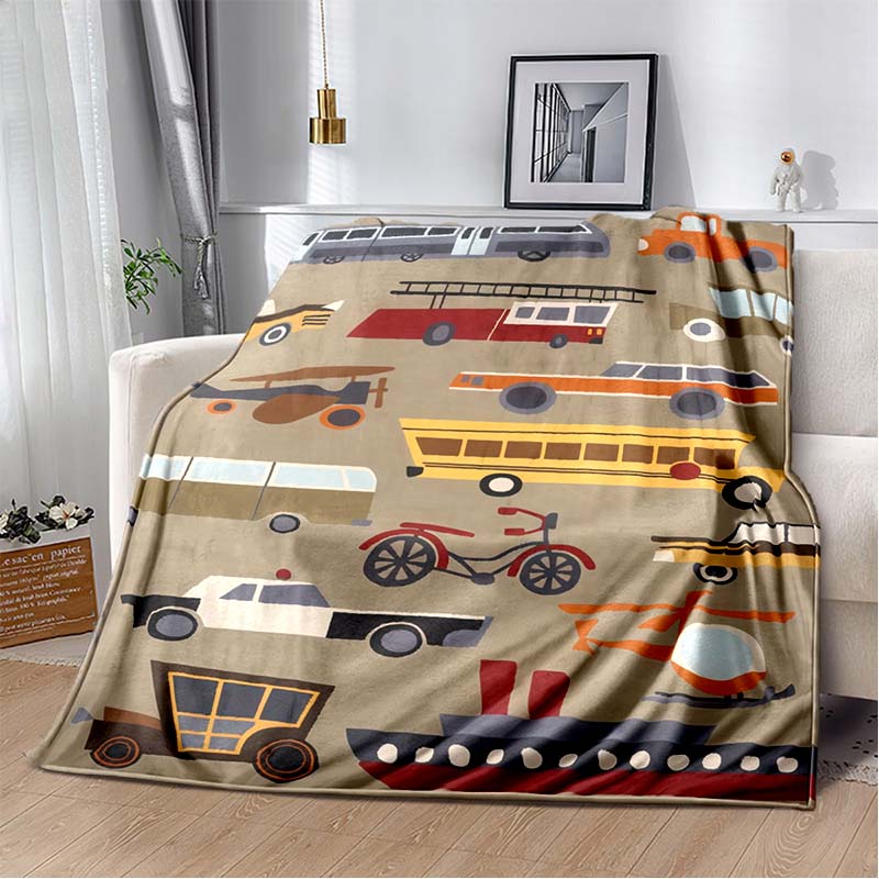 Construction Vehicles Flannel Blanket, Soft Warm Throw with Excavator & Truck Print for Kids, Cozy Bedding for Little Builder Fans 80cm x 120cm