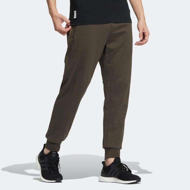 Adidas Knitted Sweatpants Men's Dark Gray Olive Green Moderate Cuffed Pants HE5159