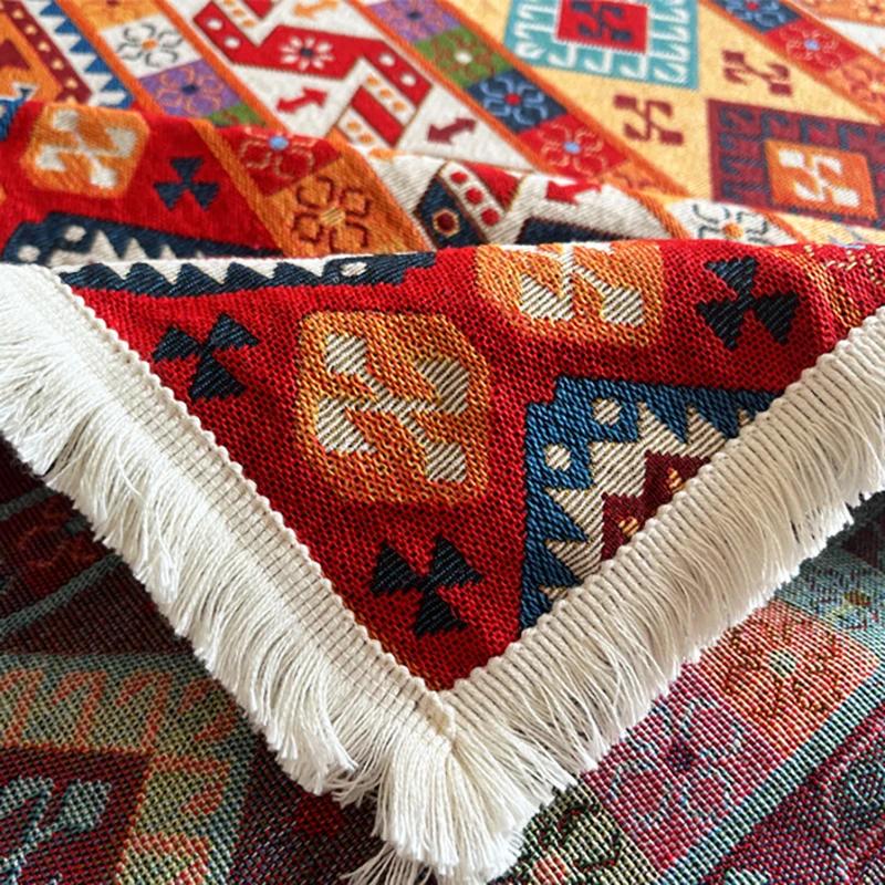 Prostokątne obrusy w stylu boho Czerwone wzory z naszywkami Żakardowy obrus na Boże Narodzenie Halloween Kolacje Przyjęcia urodzinowe Wystrój weselny