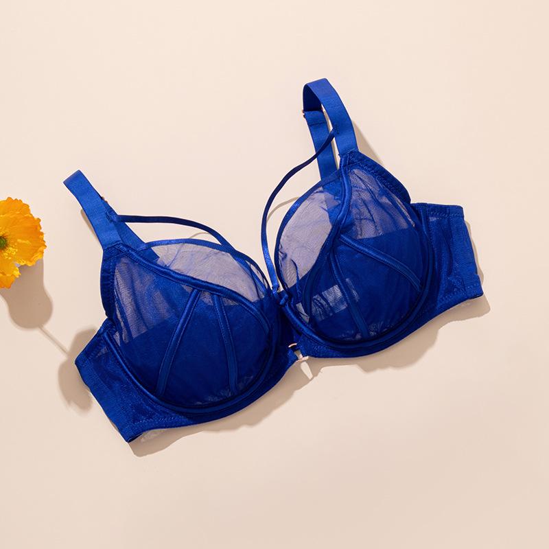 

Большое нижнее белье для женщин, предотвращающее провисание, собирающее, дышащий бюстгальтер, тонкий бюстгальтер с полной чашкой 42/95E синий