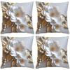 White Floral Print Spring Home Decor Pillowcase Bedroom Living Room Sofa Decoration Polyester Cushion Cover with Zipper
