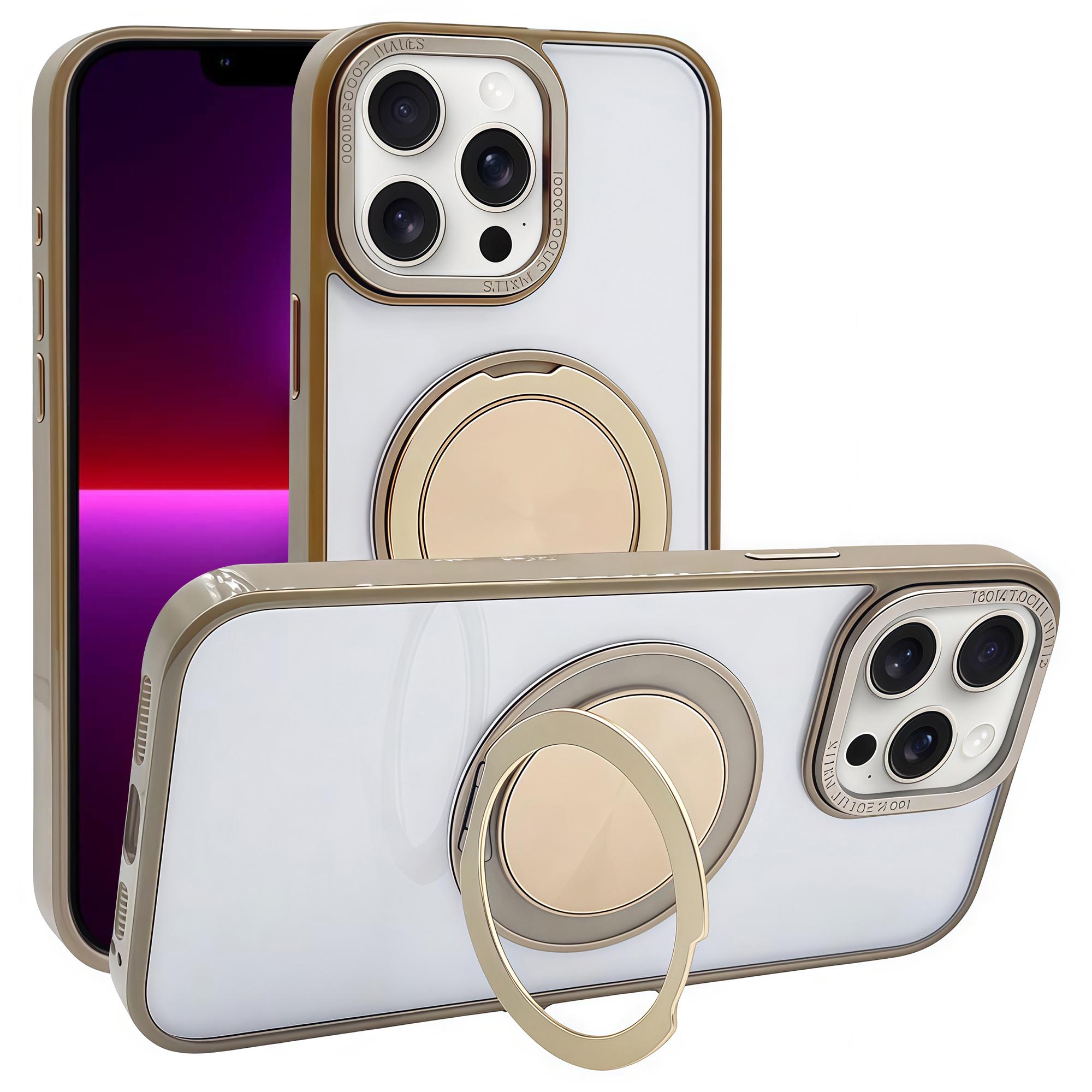 

For iPhone 13 Pro Magnetic Case Acrylic TPU Phone Back Cover with Kickstand Desert Gold