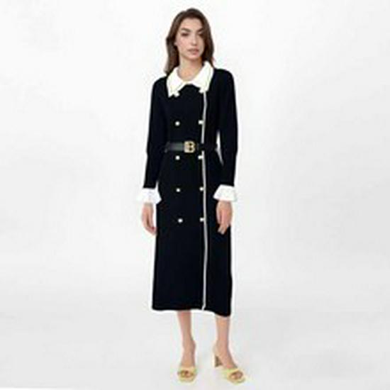 European & American Lapel Long Sleeve Knit Dress - 2025 Single-breasted Waist-cinching Autumn Dress for Women