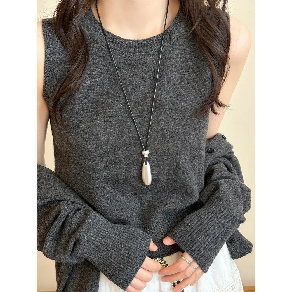 Fashionable Metal Droplet Shaped Pendant, Simple Black Rope Adjustable Long Hair Chain, Men's and Women's Accessories