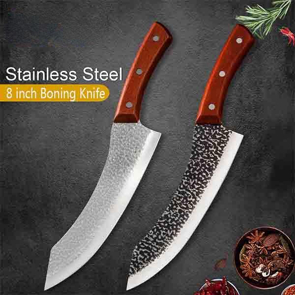 Cuțit de bucătar lucrat manual din oțel forjat Lamă ascuțită cu mâner din lemn Cuțit de supraviețuire Instrument pentru drumeții în tabără