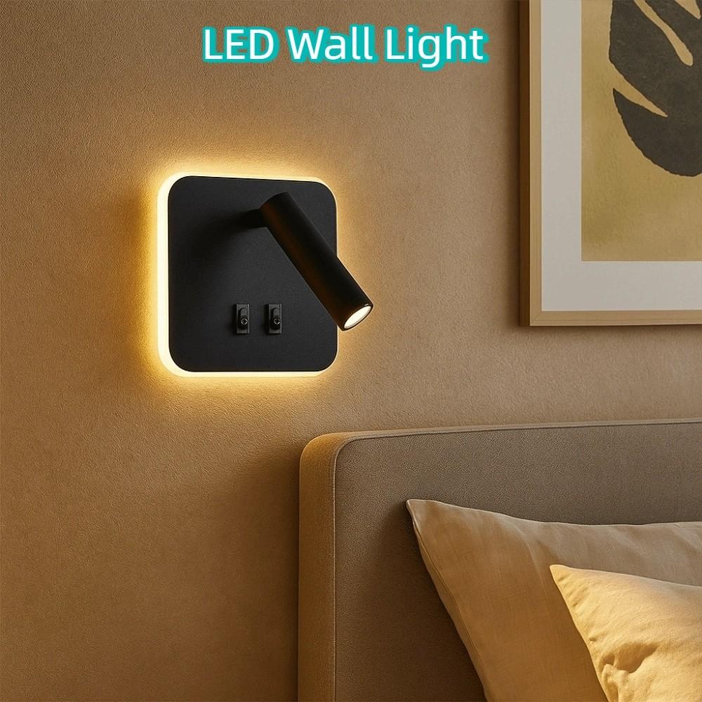 350 Degree Rotating Reading Wall Lamp Square Atmosphere Lighting Modern LED Wall Light  Living Room