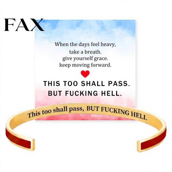 Encouragement Gift Bracelet This Too Shall Pass Mantra Cuff Bracelet, Hidden Message Engarved Humorous Inspirational Bangle Adjustable Motivational красный