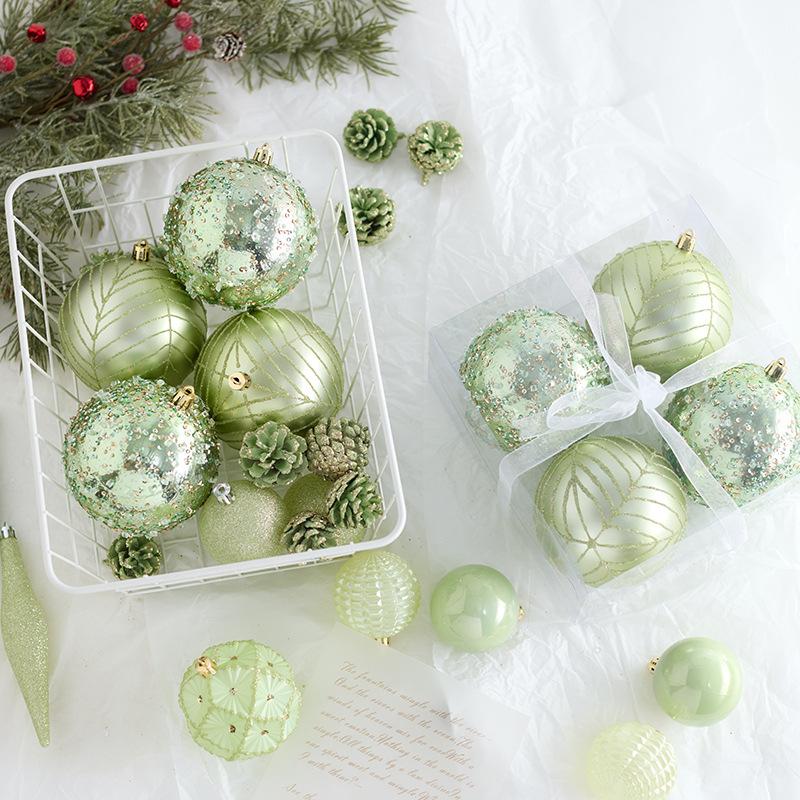 6/8/10cm Green Christmas Ball Ornaments Set, Unique Shapes Shatterproof Hanging Decor for Xmas Tree Home Party, Family Children