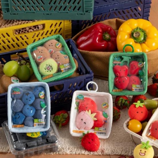 Cute Doll Storage Bag Plush Keychain Soft Fruit And Vegetable Bag Charm Cute Smiling Face Pendant with Hanging Ring
