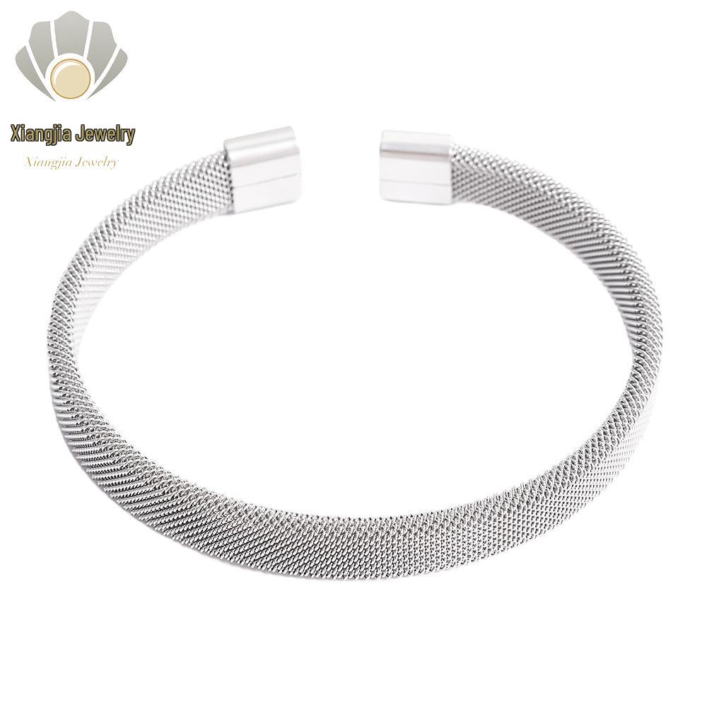 European & American Luxury Woven Titanium Steel Bangle with Gold Electroplating - Simple Fashion Open Design