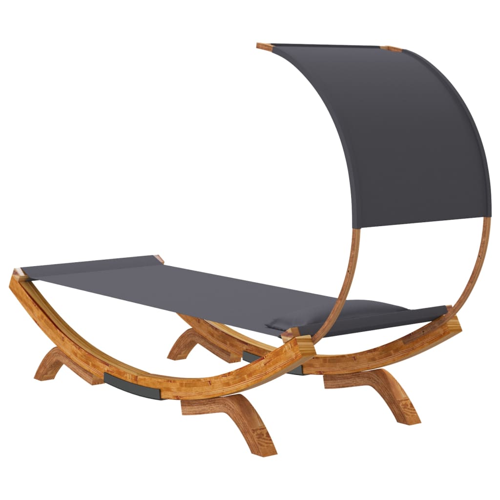 Sun Lounger with Canopy 100 x 200 x 126 cm Solid Bentwood Anthracite