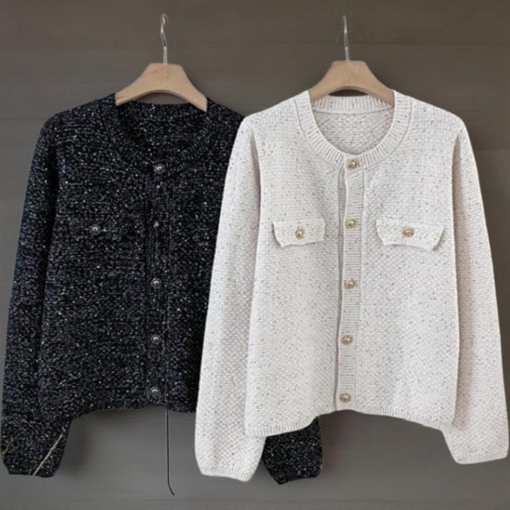 New ArrivalS Open Run Women S Retro Glitter Button No Collar Tweed Cardigan